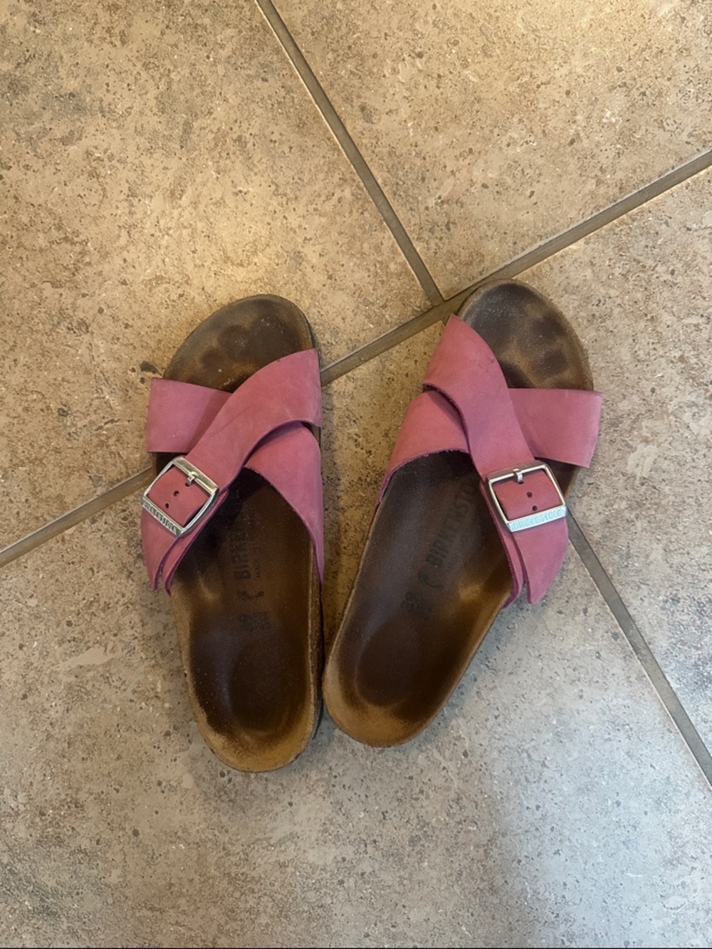 Birkenstock Pink Cross-Band Sandals with Buckle